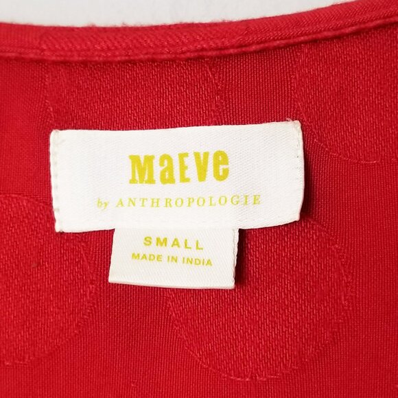 Anthropologie Maeve Jojo Ruffle V Neck Blouse Top S Red Dots Button Front Sweet - Picture 7 of 14